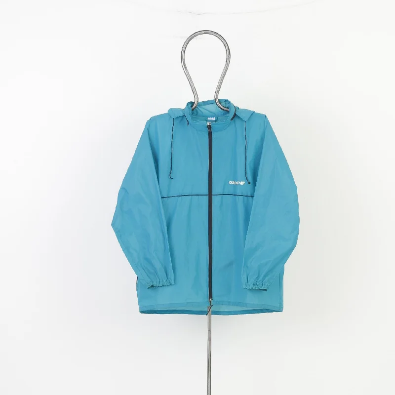 Adidas Men XL Jacket Blue Polyamid Waterproof Oversize Full Zipper Vintage 3 Stripes 90s Retractable Hood Raincoats Top