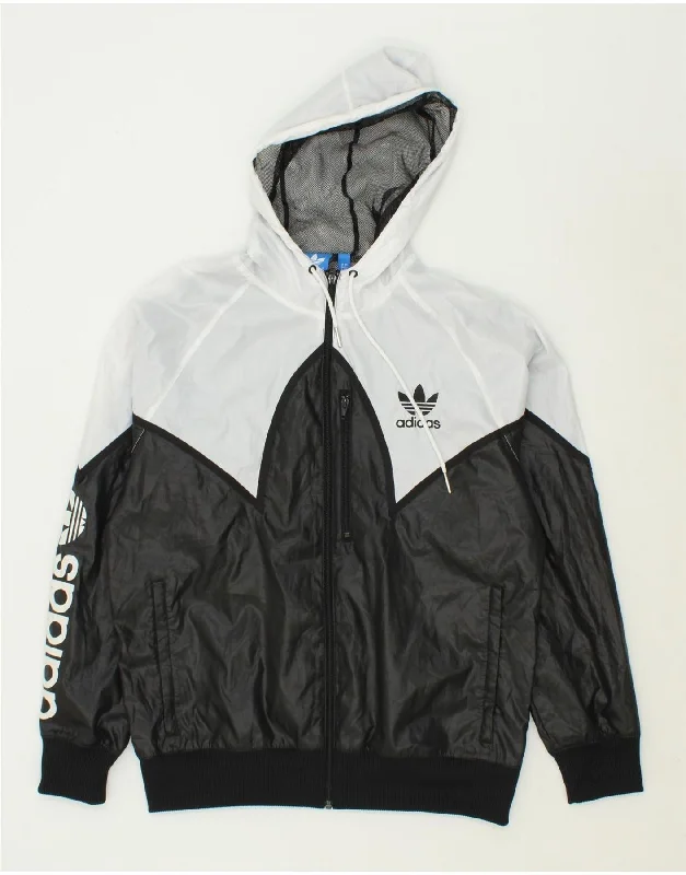 ADIDAS Mens Graphic Hooded Rain Jacket UK 40 Large Black Colourblock