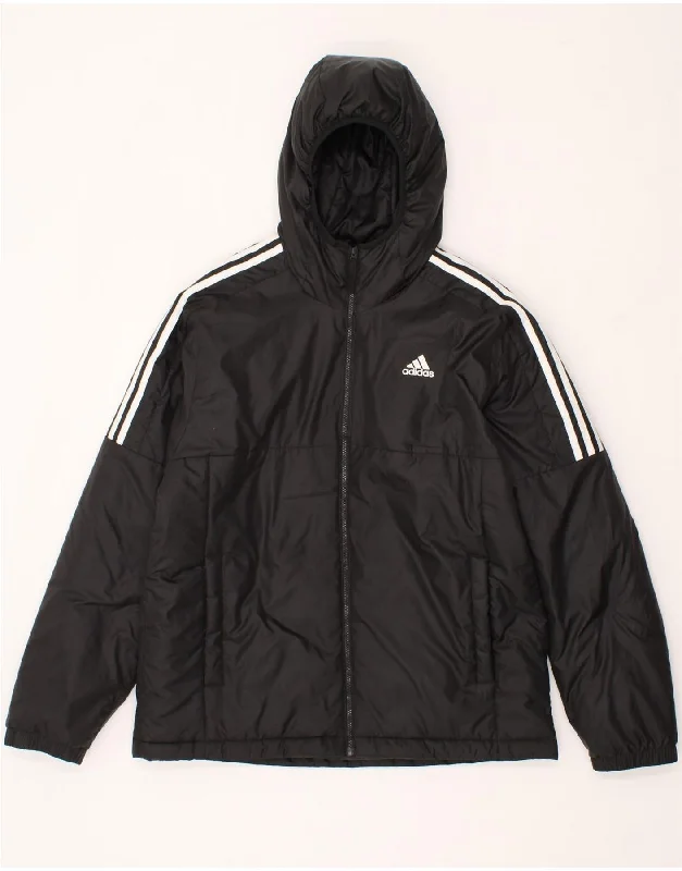 ADIDAS Mens Hooded Padded Jacket UK 40 Large Black Polyester