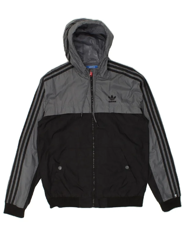 ADIDAS Mens Hooded Rain Jacket UK 38 Medium Black Colourblock Nylon