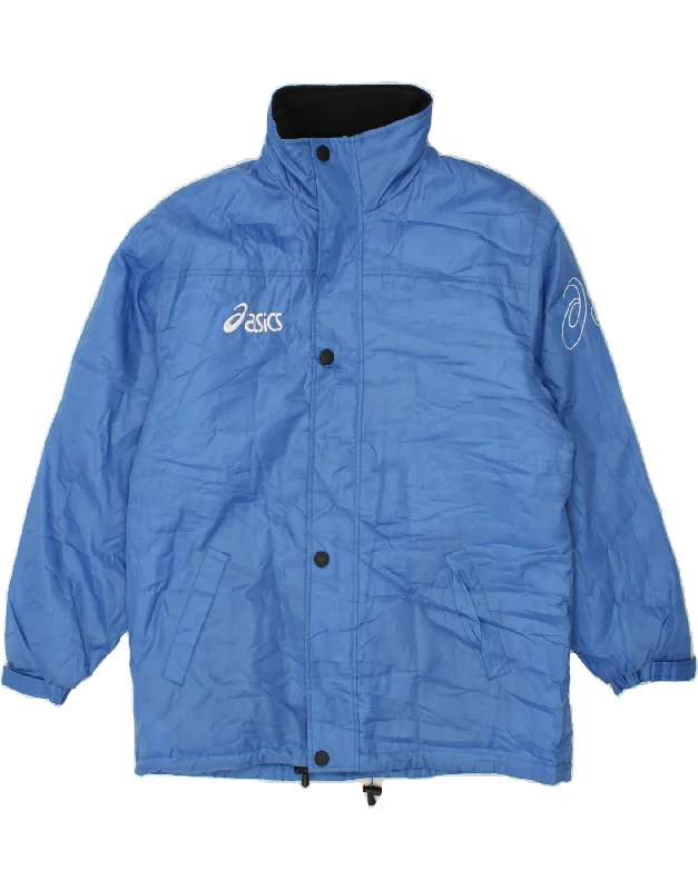 ASICS Mens Graphic Hooded Rain Jacket UK 40 Large Blue Polyester