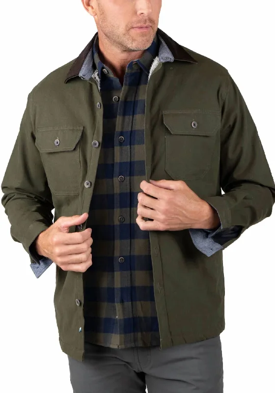 Canvas Shirt Jacket With Sherpa Lining In Green