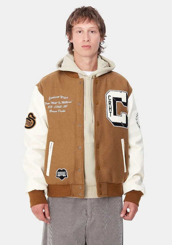 Carhartt WIP Brown Ducks Bomber Varsity Jacket, Hamilton Brown