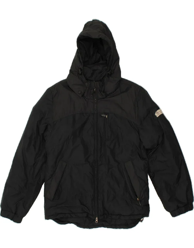 CHAMPION Mens Hooded Padded Jacket UK 38 Medium Black Polyester