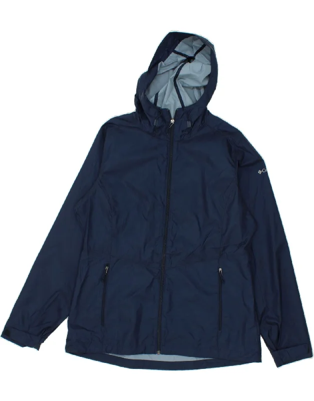 COLUMBIA Mens Hooded Rain Jacket UK 40 Large Navy Blue Nylon