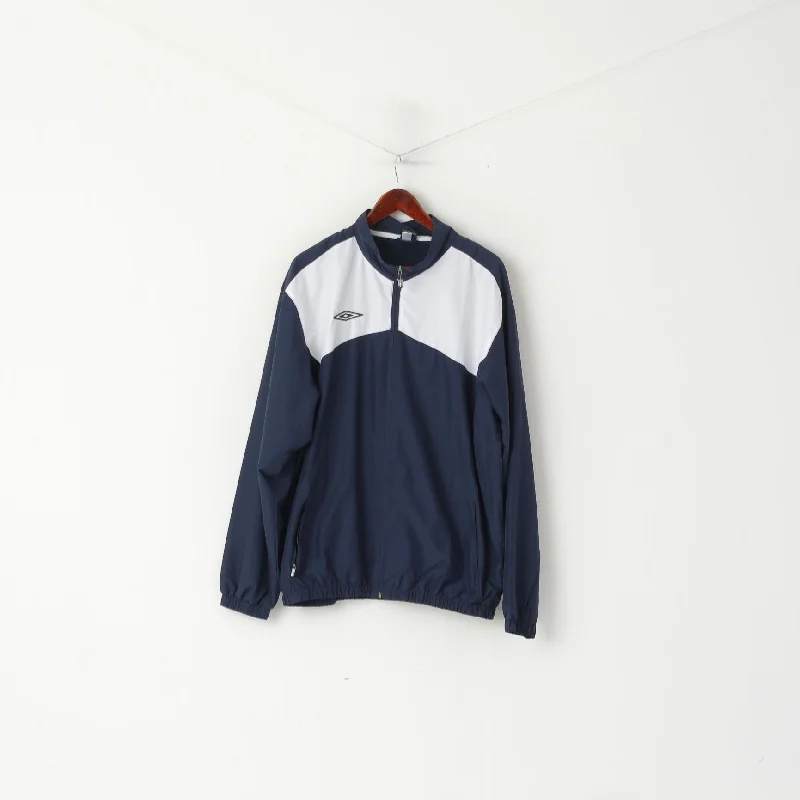 Umbro Men XL Jacket Navy Activewear Mesh Lined Retro Full Zipper Football Top