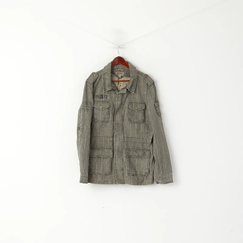 IDPDT Men L (M) Denim Jacket Gray Check Cotton Rough Gear Sky Rebel Blazer Top