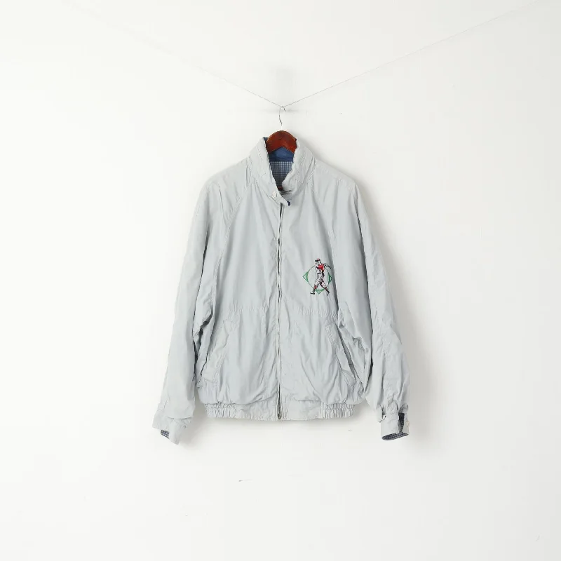 Marlboro Classics Men 54 L Jacket Grey Blue Two-Sided Cotton Hidden Hood Bomber Top