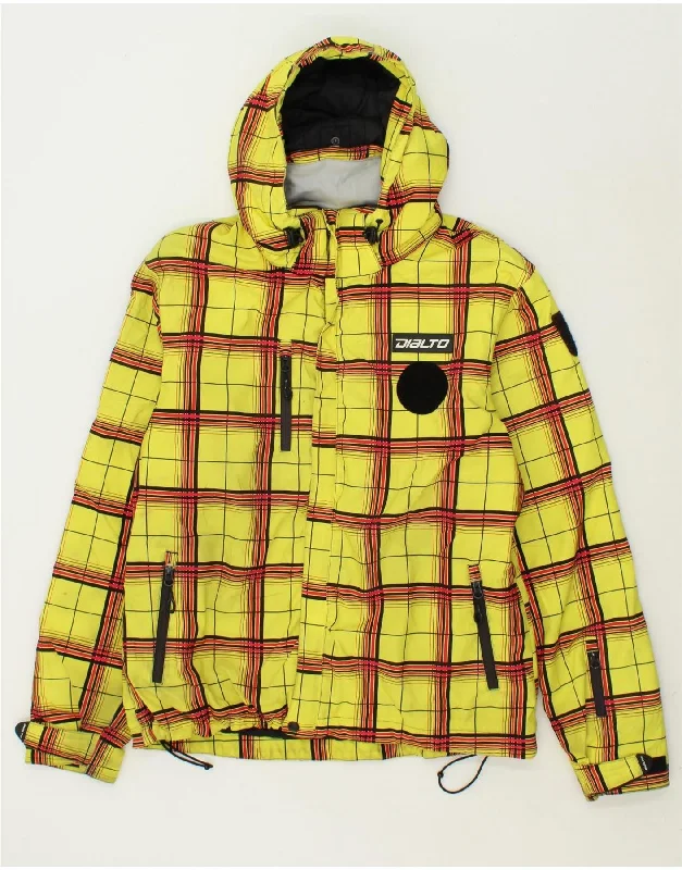 DIALTO Mens Graphic Hooded Windbreaker Jacket  UK 42 XL Yellow Check