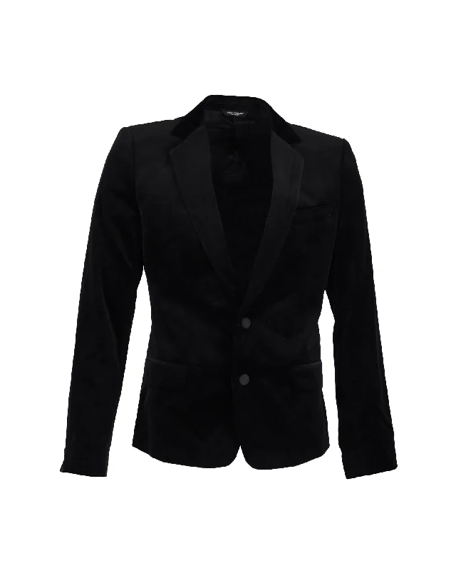 Dolce & Gabbana Velvet Single-Breasted Jacket in Black Polyester