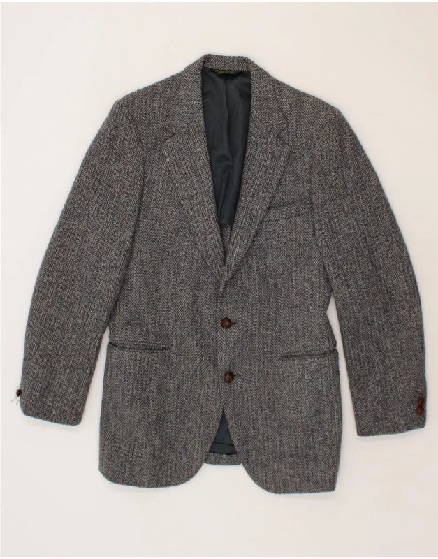 HARRIS TWEED Mens 2 Button Blazer Jacket UK 38 Medium Navy Blue