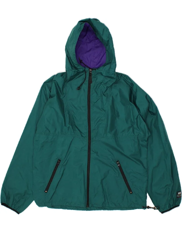 HELLY HANSEN Mens Hooded Rain Jacket UK 38 Medium Green Nylon