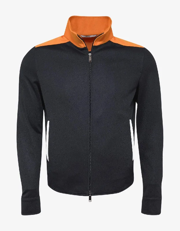 Valentino Garavani Navy Blue Track Jacket with Orange Trim