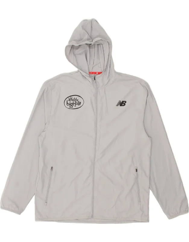 NEW BALANCE Mens Graphic Hooded Rain Jacket UK 40 Large Grey Polyester