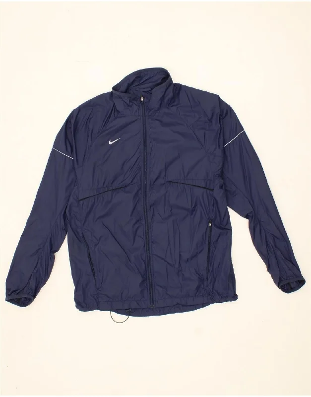 NIKE Mens Rain Jacket UK 38 Medium Navy Blue Nylon