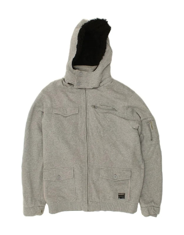 QUIKSILVER Mens Hooded Bomber Sherpa Jacket UK 38 Medium Grey Cotton