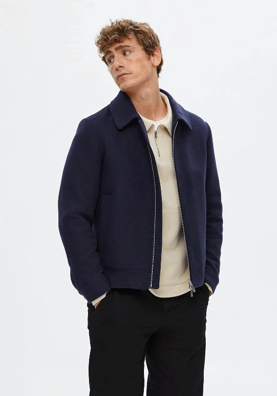 Selected Homme Flip Wool Knit Jacket, Sky Captain