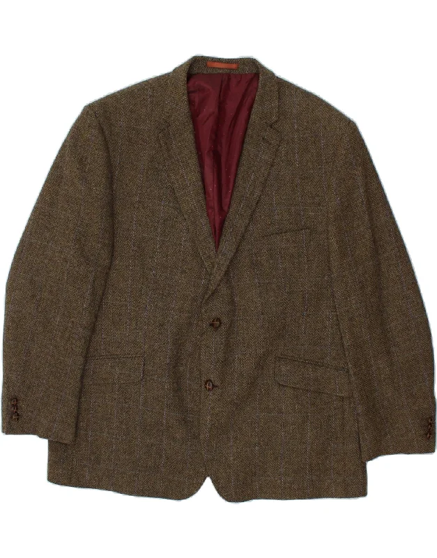 SHETLAND Mens 2 Button Blazer Jacket EU 50 Large Brown Herringbone