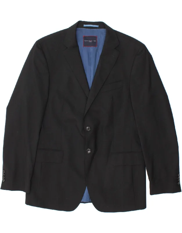 TOMMY HILFIGER Mens 2 Button Blazer Jacket UK 42 XL Black Virgin Wool