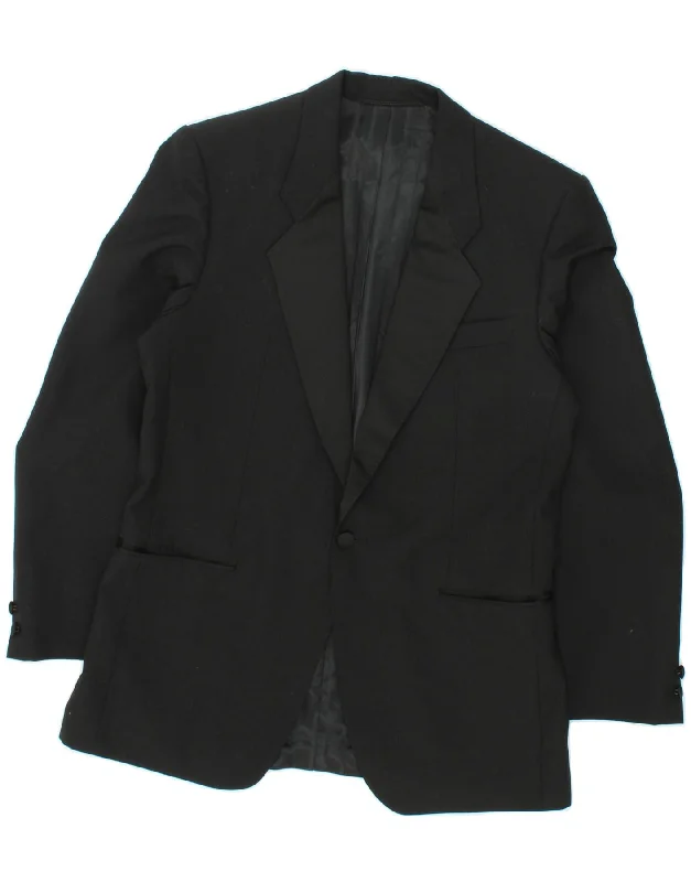 TREVIRA Mens 1 Button Blazer Jacket UK 36 Small Black Polyester