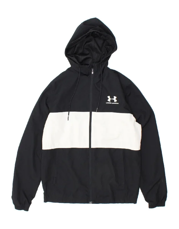 UNDER ARMOUR Mens Hooded Rain Jacket UK 36 Small Black Colourblock