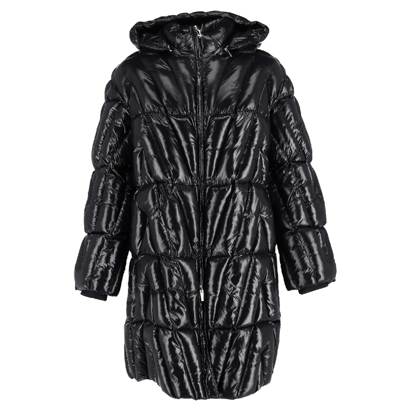 Valentino Garavani Glossy Quilted-Shell Hooded Jacket in Black Polyamide