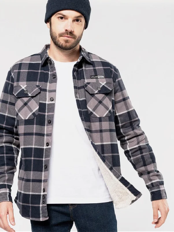 Vegan Men's Sherpa-Lined Check Shirt Jacket | Multiple Colours