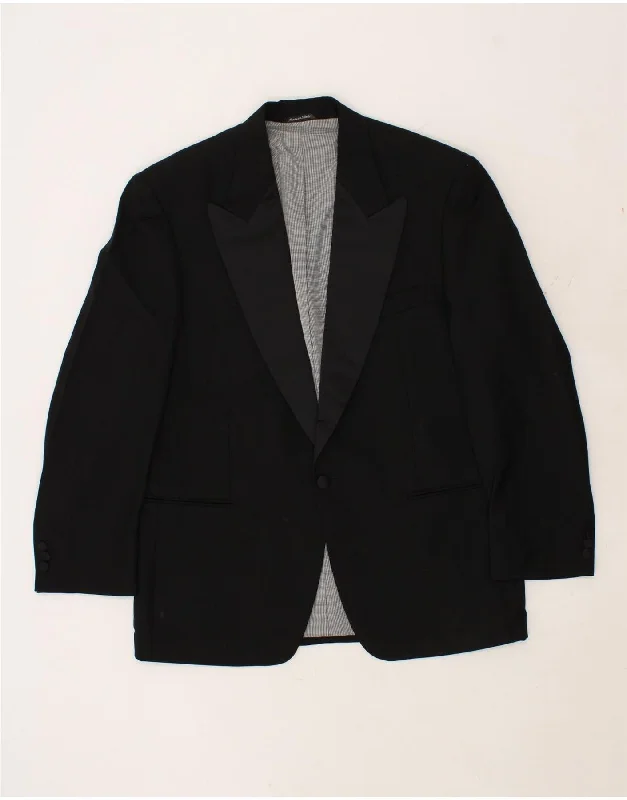 VINTAGE Mens 1 Button Blazer Jacket IT 52 XL Black Virgin Wool