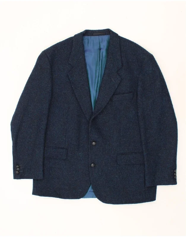 VINTAGE Mens 2 Button Blazer Jacket UK 44 2XL Navy Blue Wool