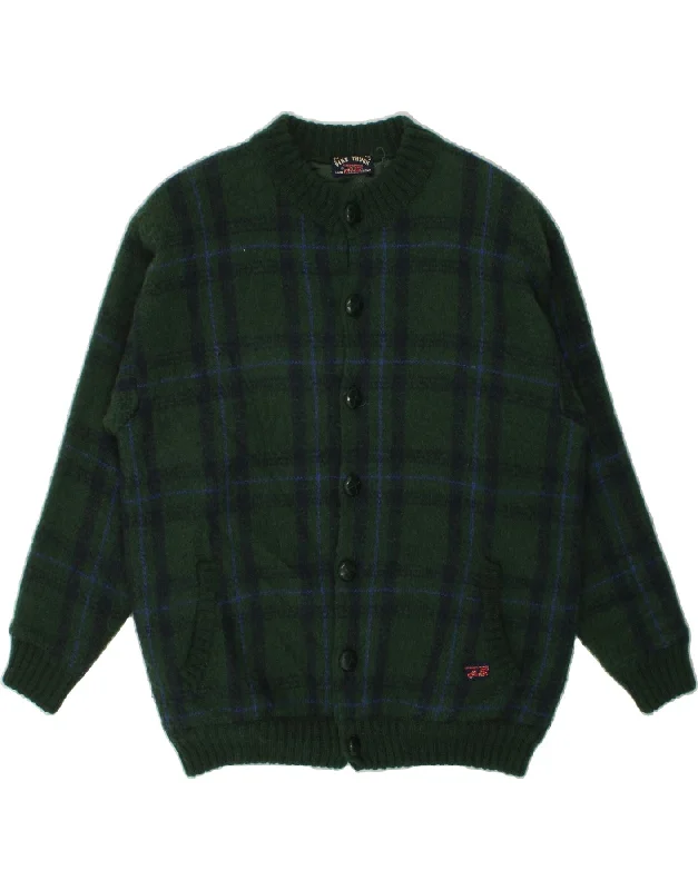 VINTAGE Mens Knit Bomber Jacket UK 40 Large Green Check Acrylic