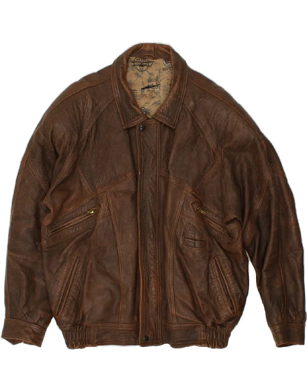 VINTAGE Mens Leather Jacket UK 42 XL Brown Leather