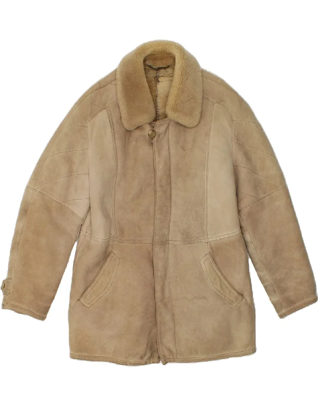 VINTAGE Mens Shearling Jacket UK 36 Small Beige