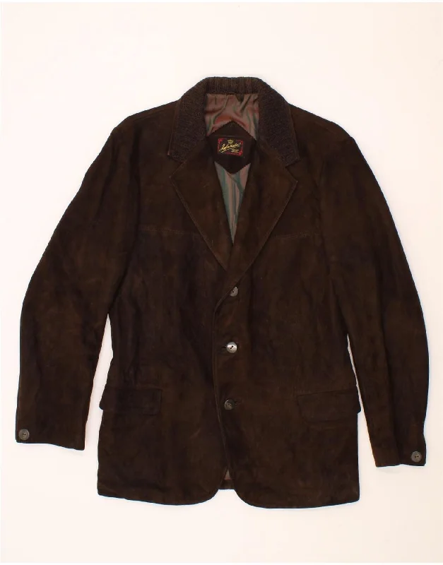 VINTAGE Mens Suede 3 Button Blazer Jacket UK 38 Medium Brown