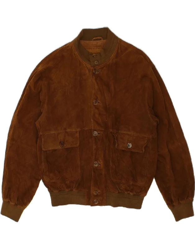 VINTAGE Mens Suede Bomber Jacket IT 52 XL Brown Leather