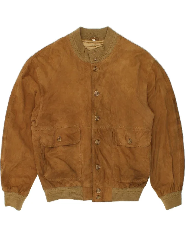 VINTAGE Mens Suede Bomber Jacket IT 54 2XL Brown Leather