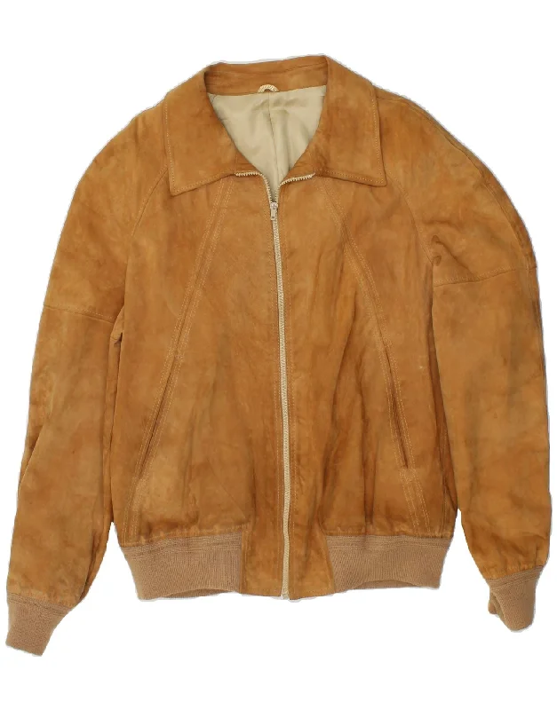 VINTAGE Mens Suede Bomber Jacket IT 54 2XL Brown