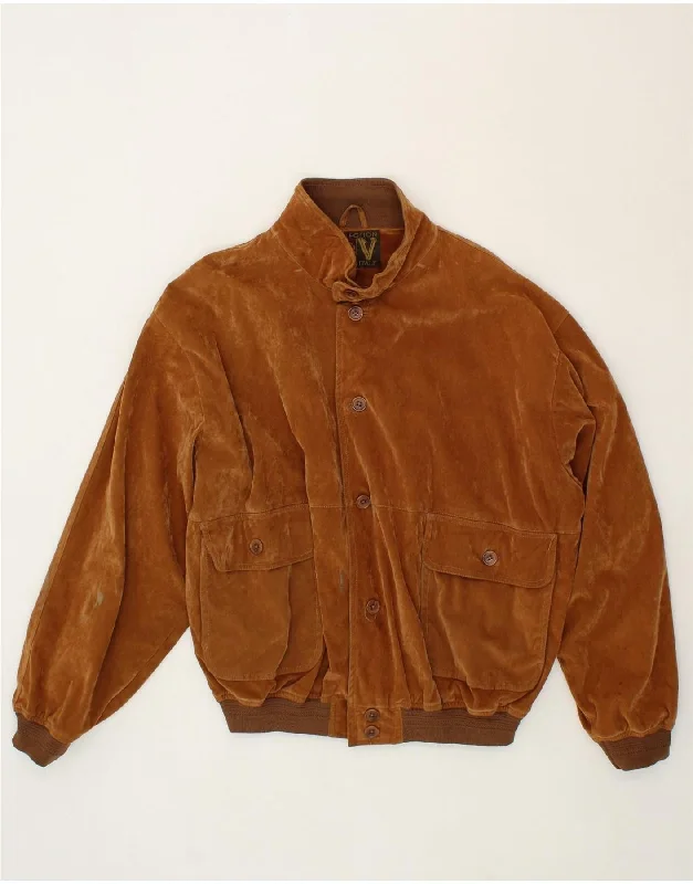 VINTAGE Mens Suede Bomber Jacket UK 42 XL Brown