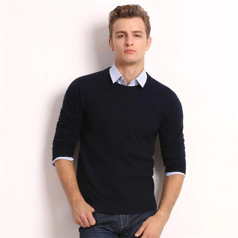 5XL Solid Cotton Knitted Pullover Slim Jersey Sweaters for Men