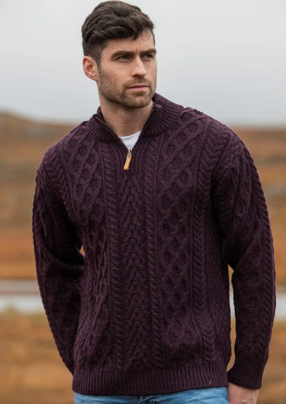 Aran Crafts Men's Half Zip Sweater | Plum