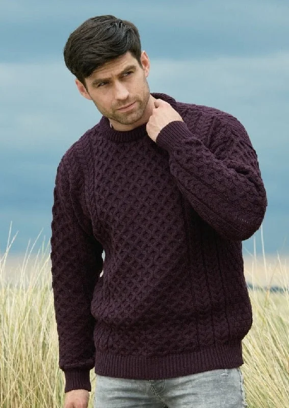 Aran Crew Neck Merino Sweater | Plum