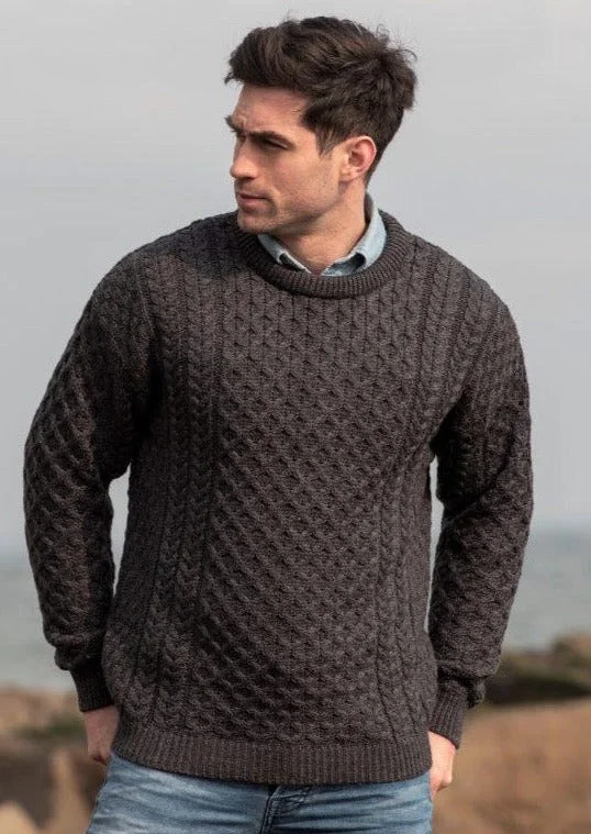 Aran Crew Neck Merino Sweater | Charcoal