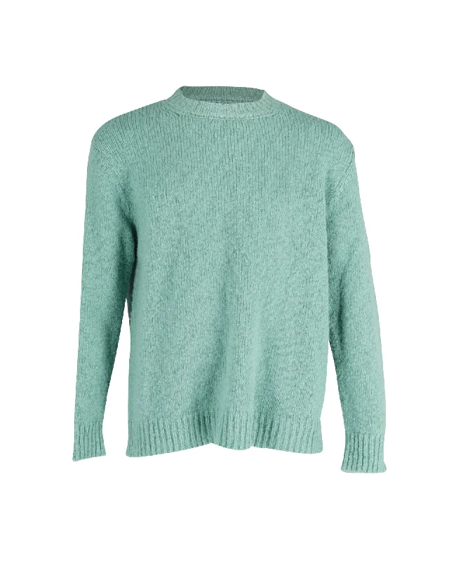 Dries Van Noten Roundneck Knit Sweater in Green Merino Wool