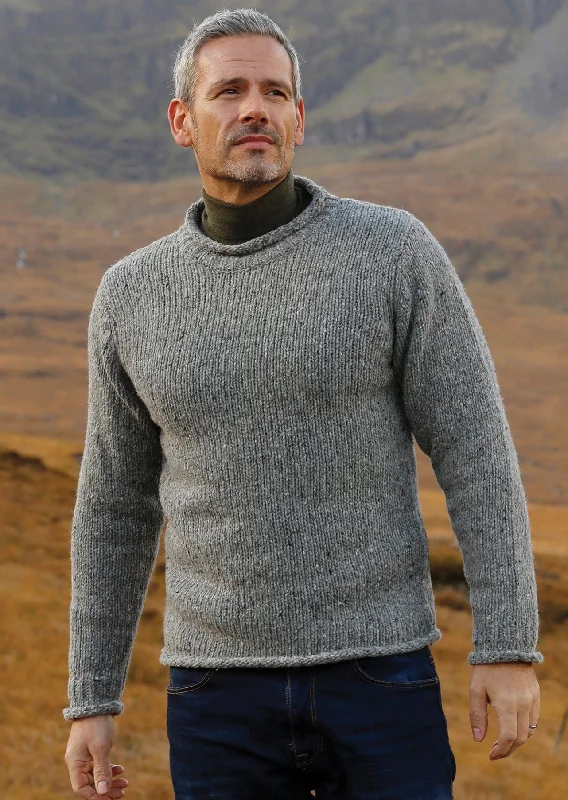 Raheen Tweed Roll Neck Mens Sweater | Grey