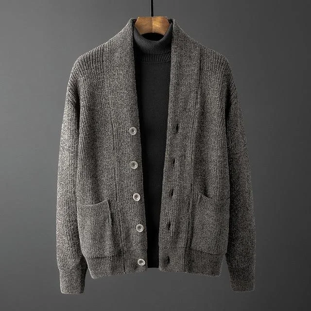 Heavy Knit Thick Colored Wool Sweatercoat for Men