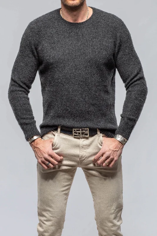 Henry Crew Neck Cashmere Sweater In Charcoal