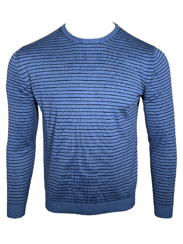 Men Crewneck Stripe Sweater In Blue/navy