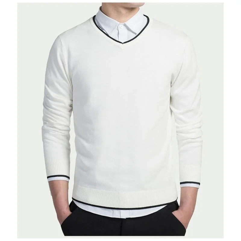 Men's Basic V-neck Jersey Jumper Pullover Sweaters for Winter