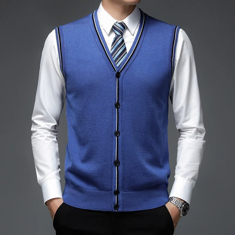 Men's Business Casual Sleeveless Classic Style Wool Sweater Vest