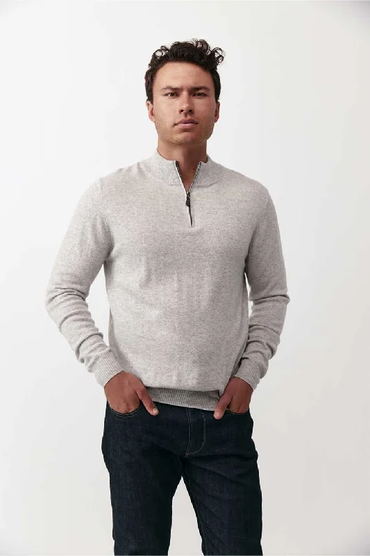 Mens Essential Cashmere 1/4 Zip Sweater - Grey Melange/Graphite