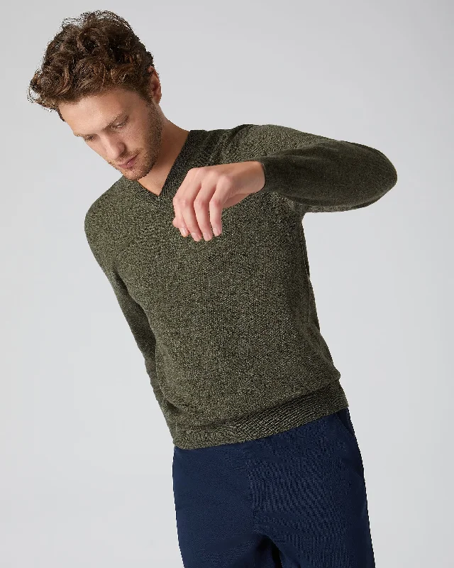 Men's Burlington V Neck Cashmere Sweater Moss Green